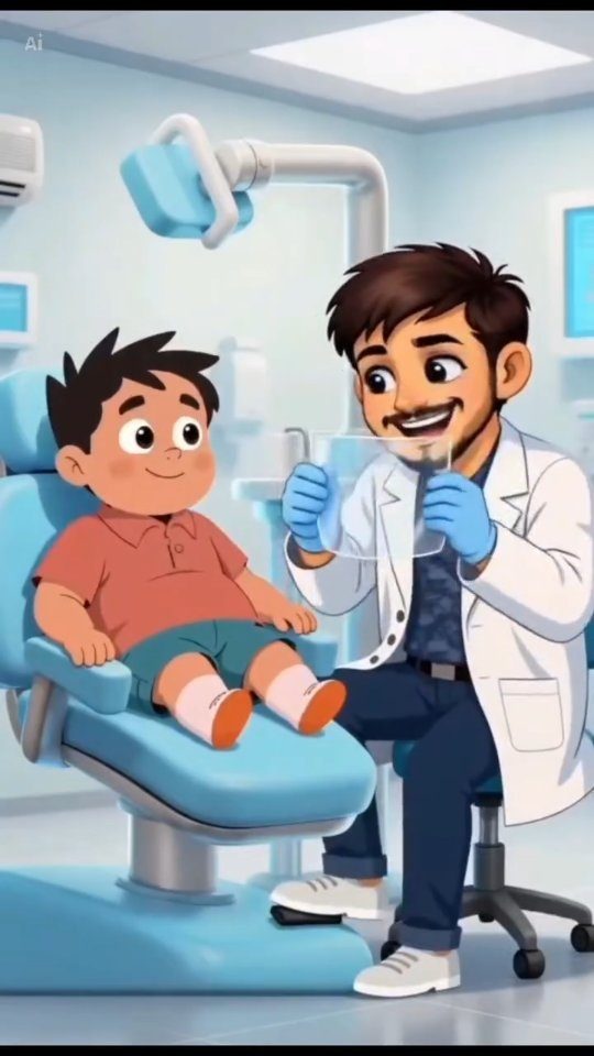 Ilustración de nuestro Instagram: un niño en el sillón dental con el odontólogo
